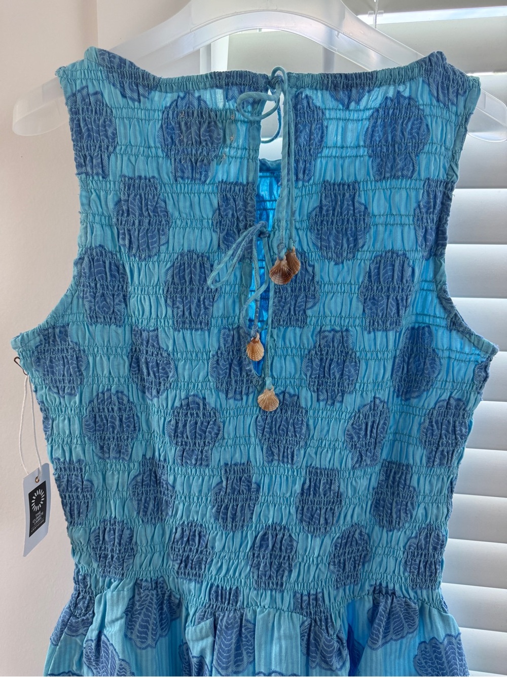 SAYLOR Corina Blue Seashell Stripe Smocked Summer Dress size M - Picture 7 of 9